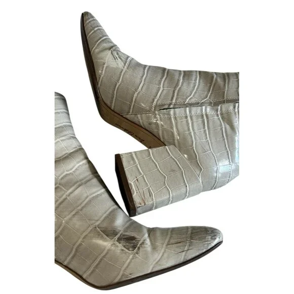 Sam Edelman Daruby Croc Ivory Block Heel Square Toe Boots Side Zip 9.5M - Picture 6 of 12